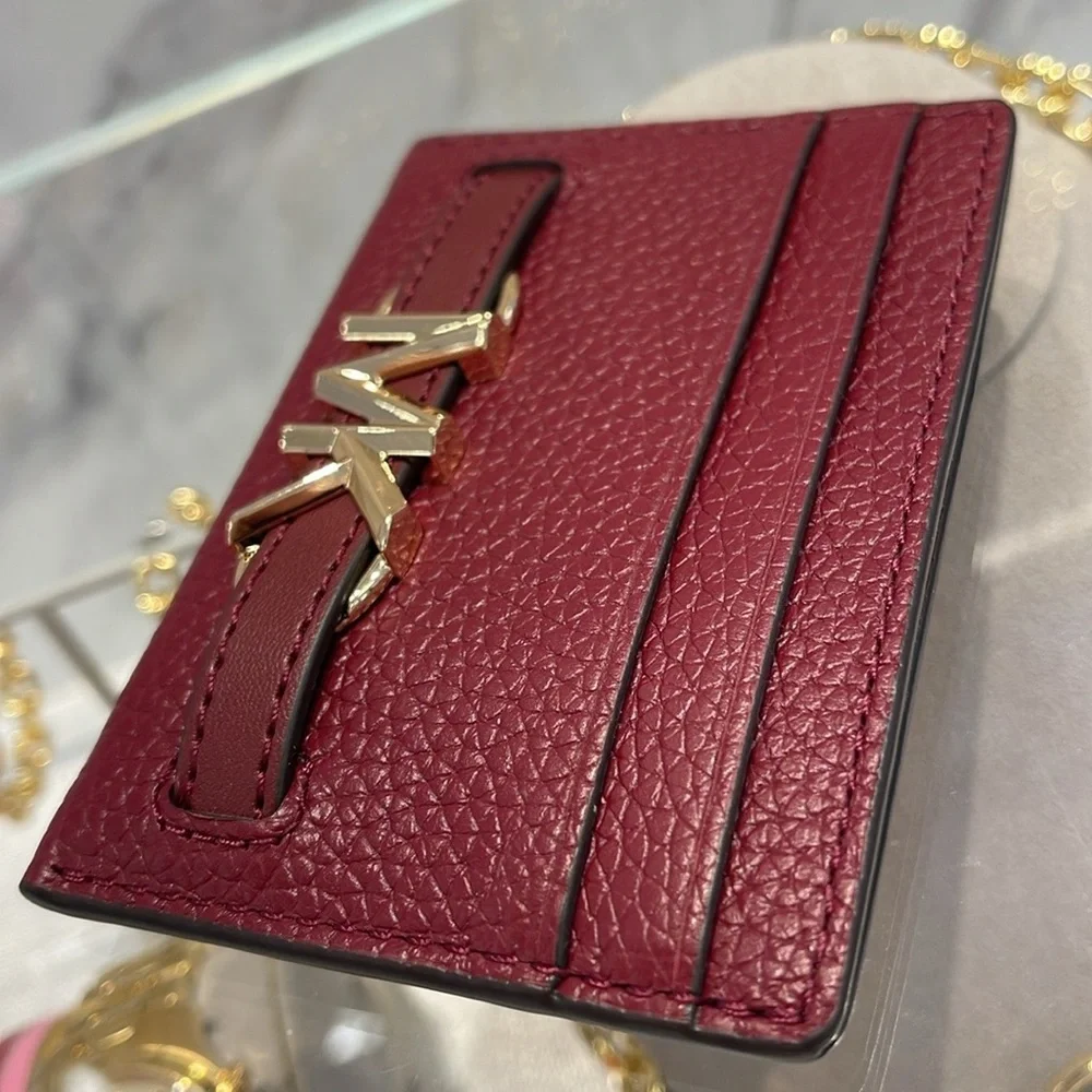 MICHAEL KORS Reed Large Pebbled Leather Card Holder Case Dark Cherry  NWT